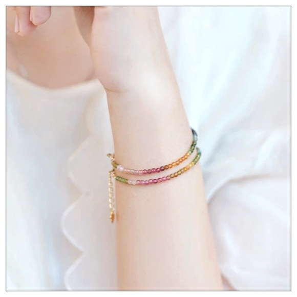 NEW Handmade Artisan Dainty Beaded Natural Tourmaline Gold Plated Brace… - Picture 4 of 5